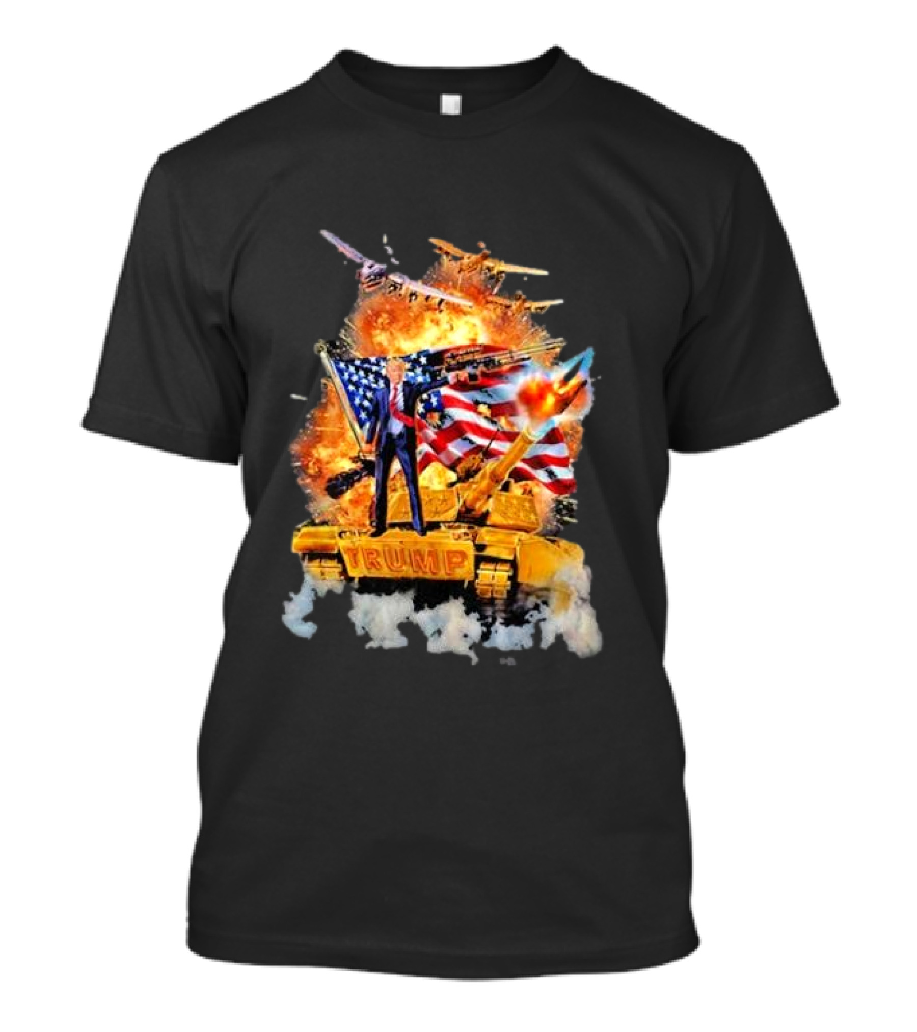 Donald Trump Epic Battle On Tank With Explosions And American Flags T-Shirt
