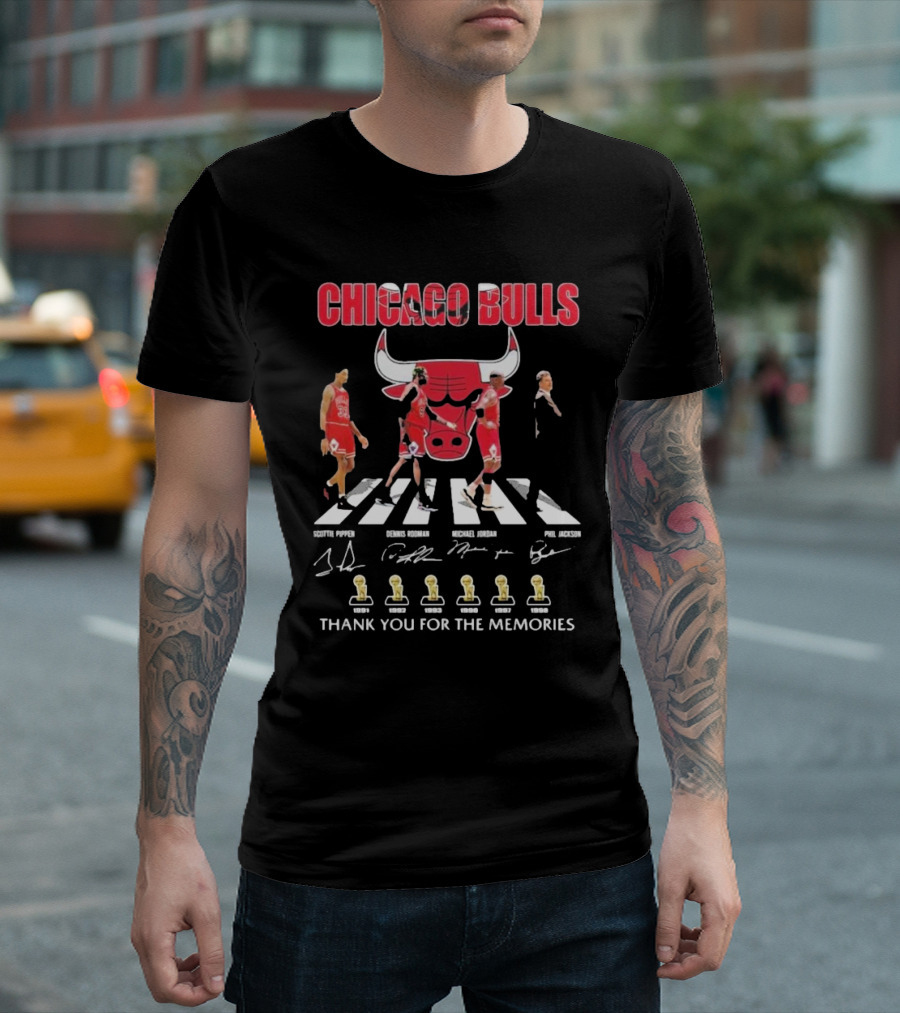 Chicago Bulls NBA Scottie Pippen Dennis Rodman Michael Jordan Phil Jackson Thank You For The Memories 1991 1992 1993 1996 1997 1998 T-Shirt