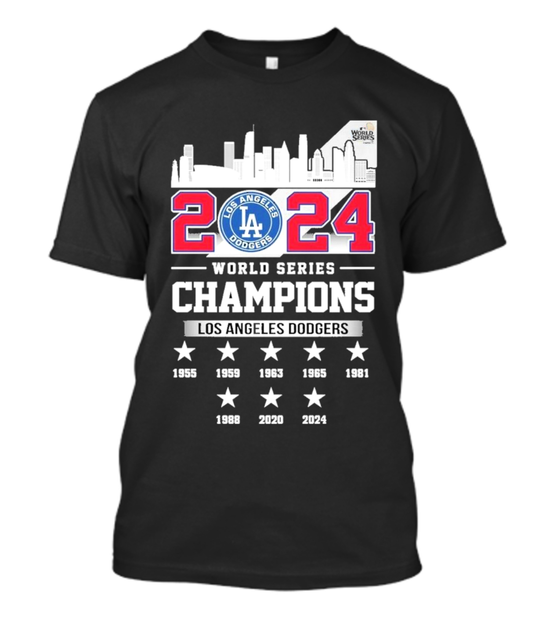Los Angeles Dodgers 2024 World Series Champions Skyline And Historic Wins T-Shirt