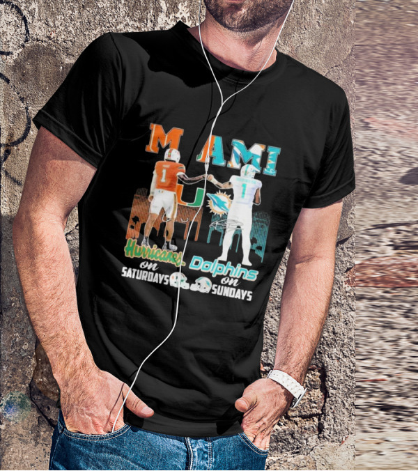 Miami Hurricanes On Saturdays Dolphins On Sundays T-Shirt