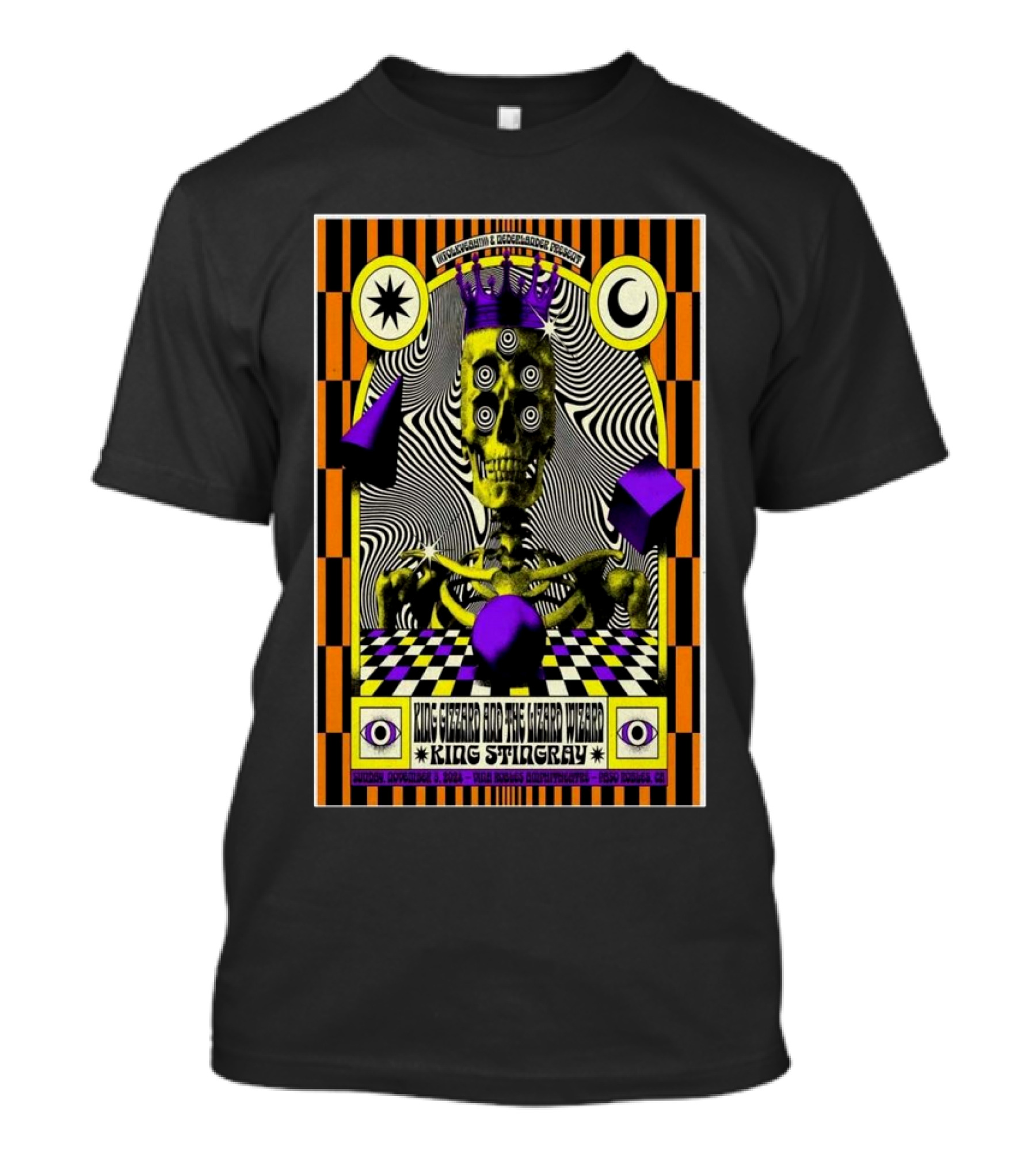 King Gizzard And The Lizard Wizard Tour Nov 3 2024 Vina Robles Amphitheatre Paso Robles CA Psychedelic Skeleton Artwork King Stingray T-Shirt