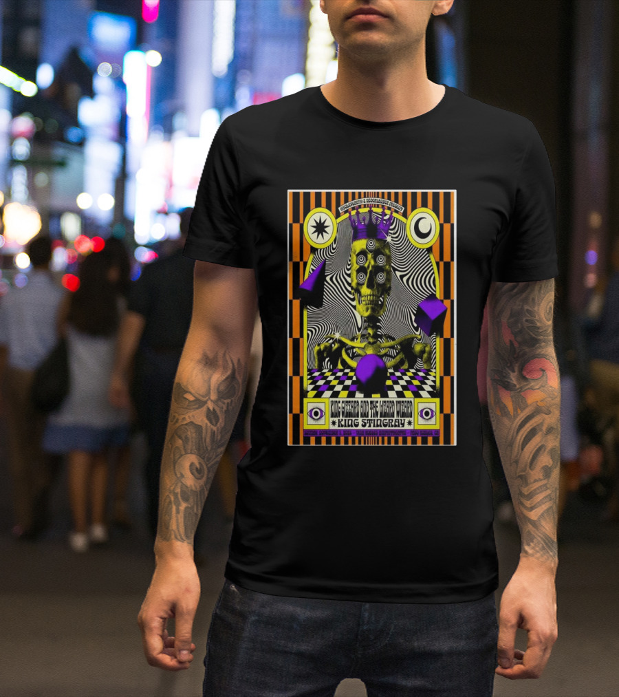 King Gizzard And The Lizard Wizard Tour Nov 3 2024 Vina Robles Amphitheatre Paso Robles CA Psychedelic Skeleton Artwork King Stingray T-Shirt
