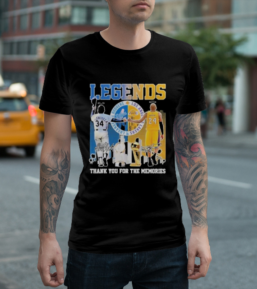 LEGENDS Dodgers Los Angeles Lakers Valenzuela Bryant Thank You For The Memories T-Shirt