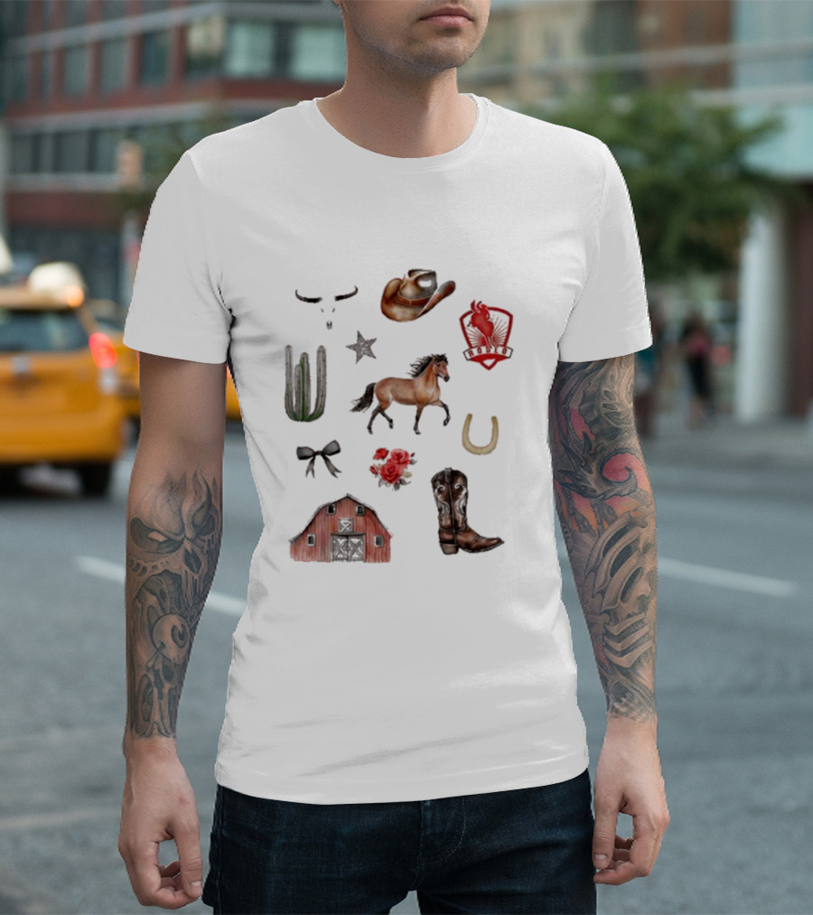 Books With Jess Cowboy Chestnut Cactus Horse Barn Boots Rose Rodeo Badge Hat Skulls Star Horseshoe T-Shirt