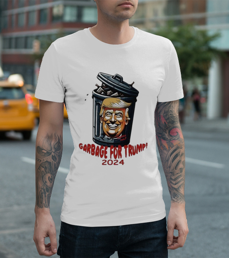 Garbage For Trump 2024 Trash Can Face Caricature T-Shirt