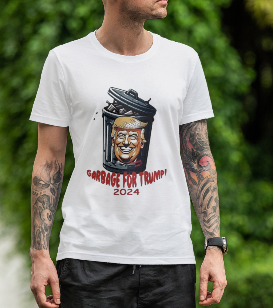 Garbage For Trump 2024 Trash Can Face Caricature T-Shirt