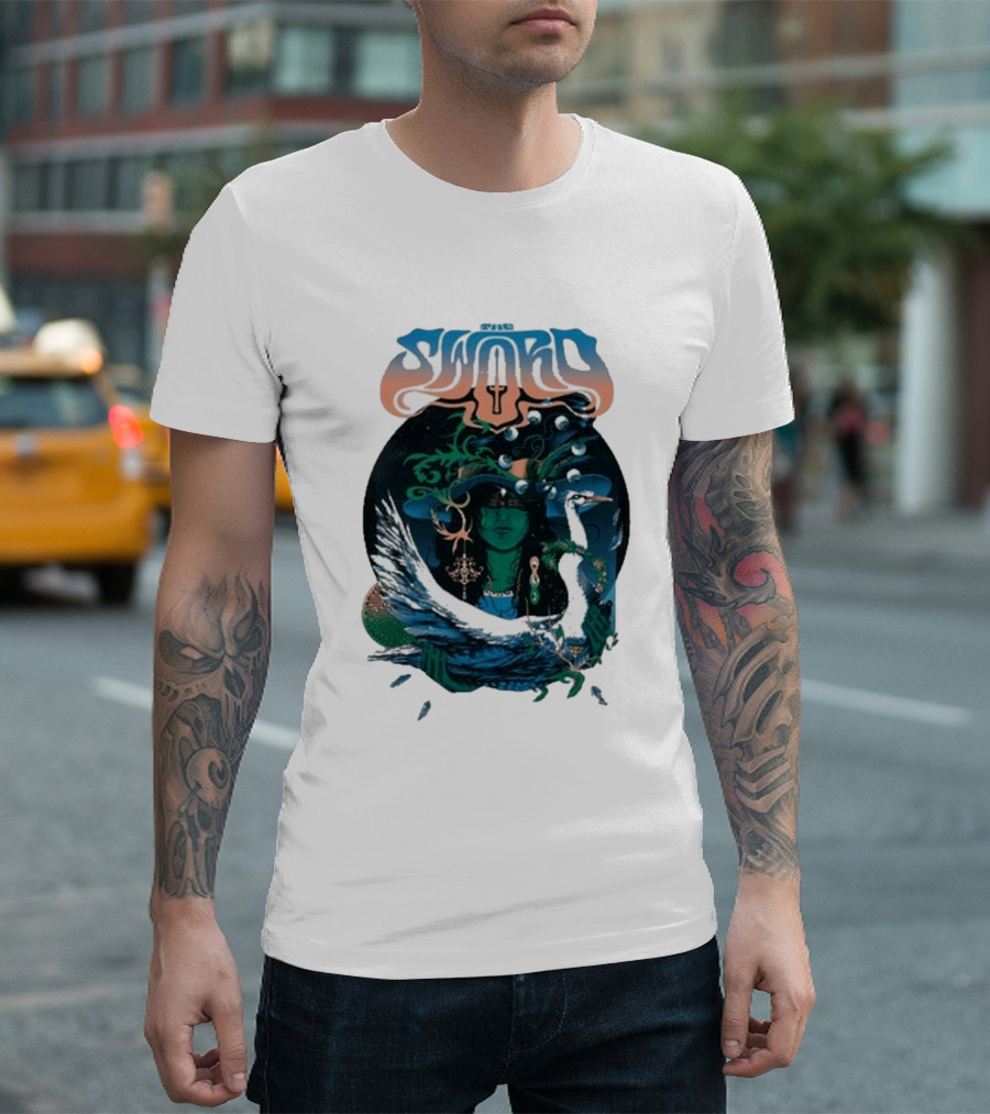 The Sword Nov 4 2024 Levitation Stubbs Austin TX Psychedelic Art Swan T-Shirt