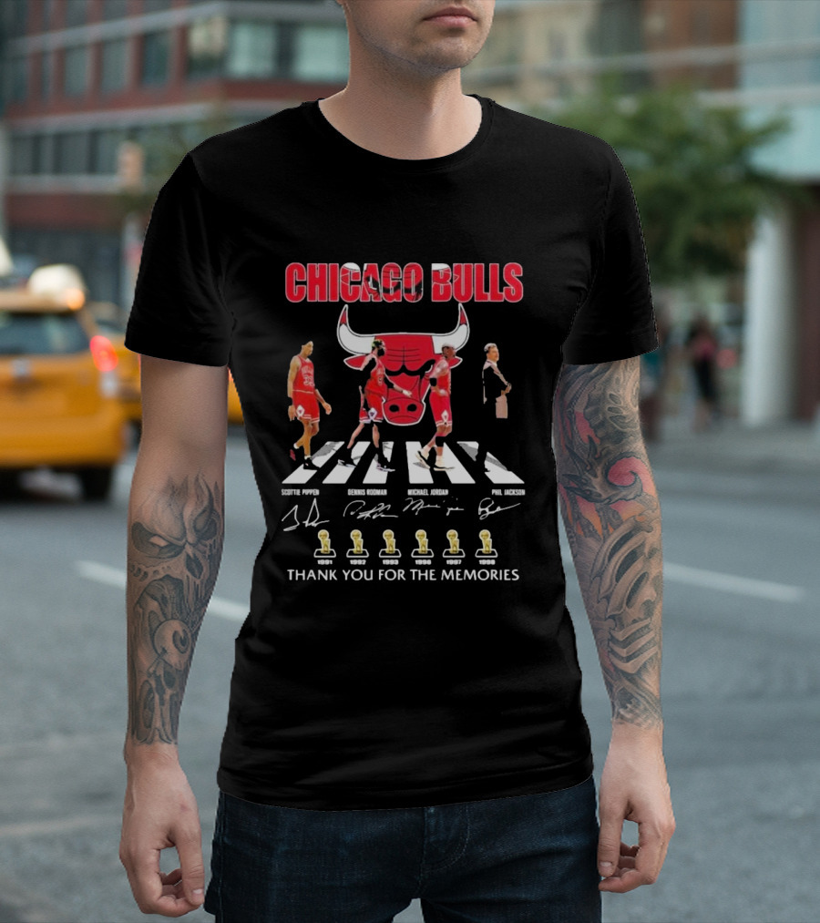 Chicago Bulls Scottie Pippen Dennis Rodman Michael Jordan Phil Jackson Thank You For The Memories 1991 1992 1993 1996 1997 1998 T-Shirt