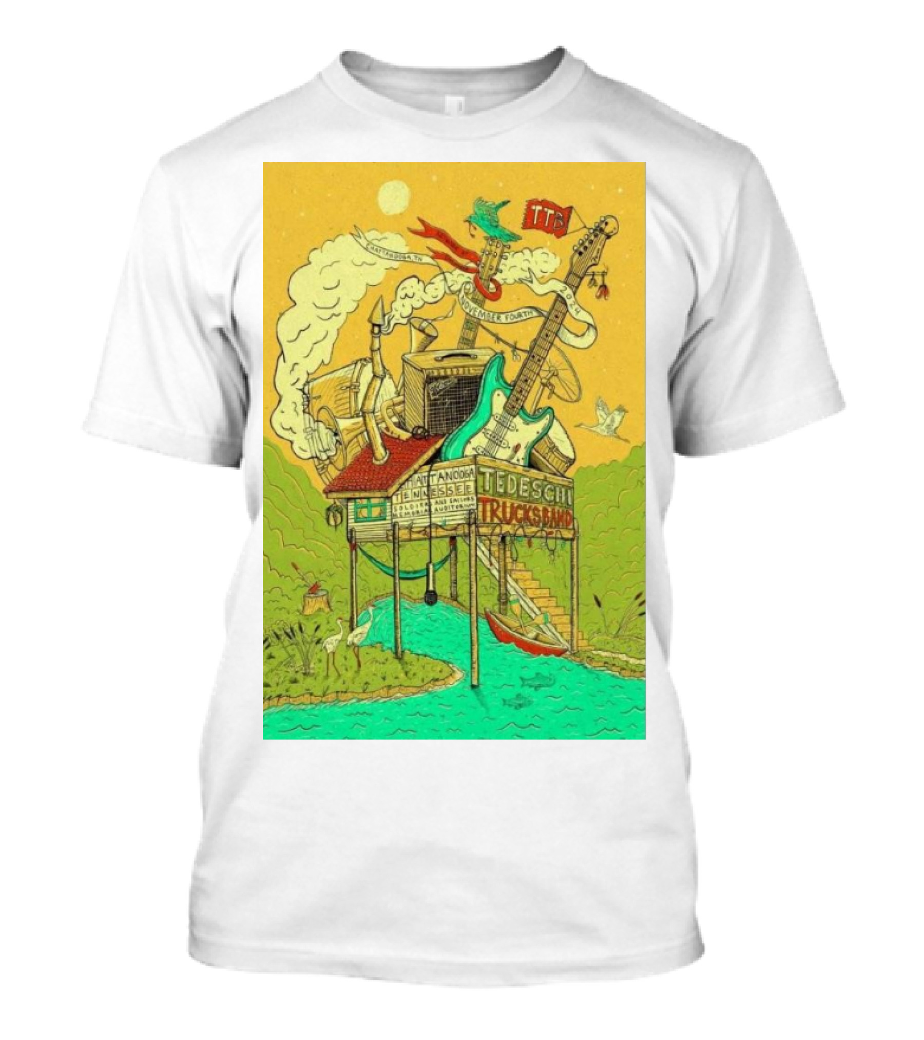 Tedeschi Trucks Band Chattanooga Tennessee November 4 2024 Tour Poster Art Vibrant Musical House Scene T-Shirt