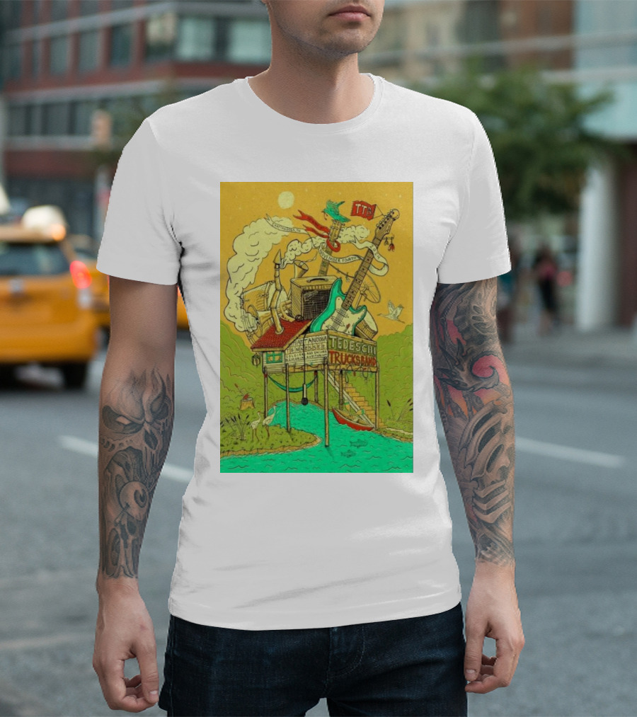 Tedeschi Trucks Band Chattanooga Tennessee November 4 2024 Tour Poster Art Vibrant Musical House Scene T-Shirt
