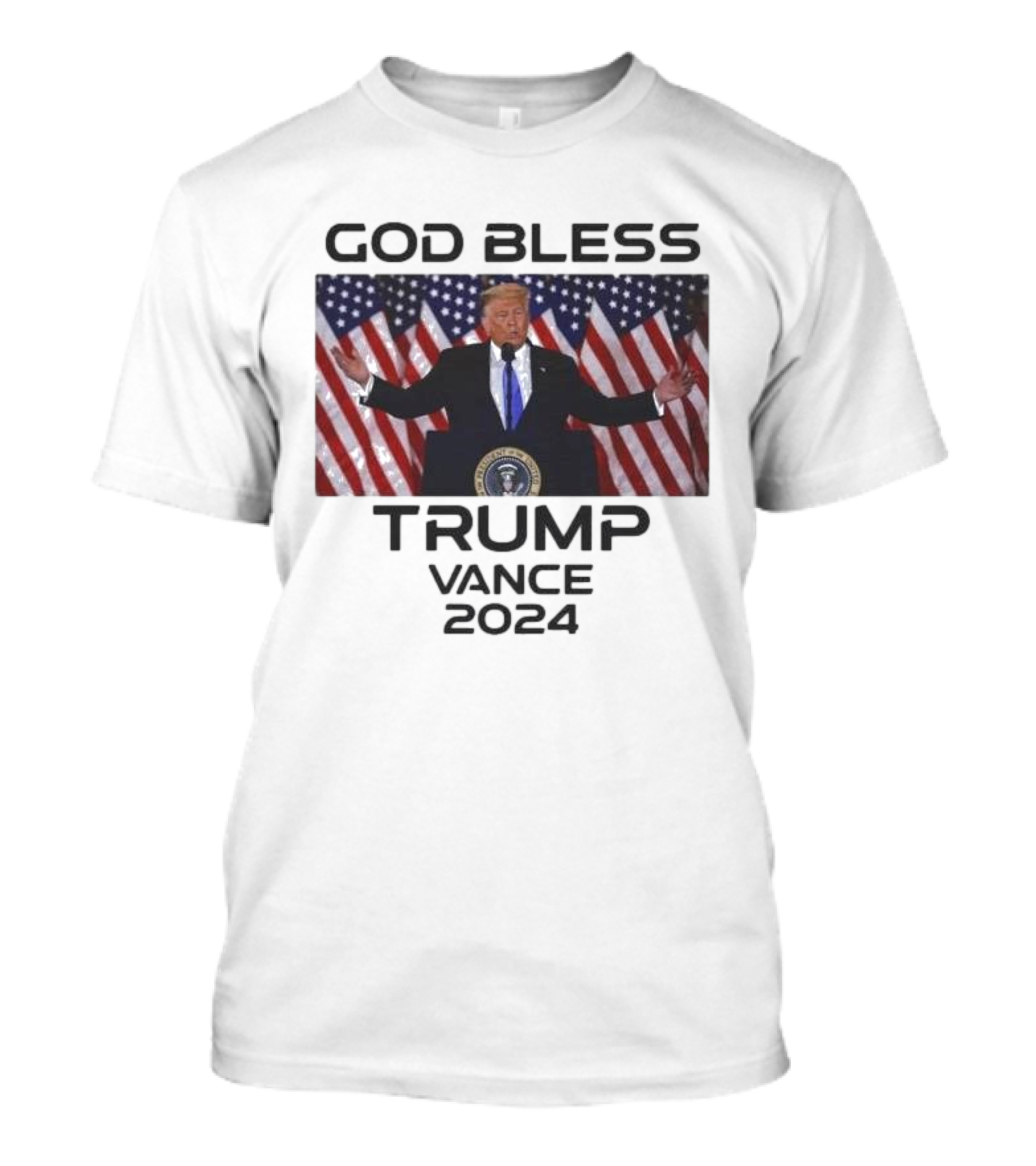 God Bless Trump Vance 2024 Patriotic Campaign American Flags T-Shirt