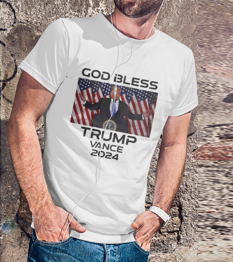 God Bless Trump Vance 2024 Patriotic Campaign American Flags T-Shirt