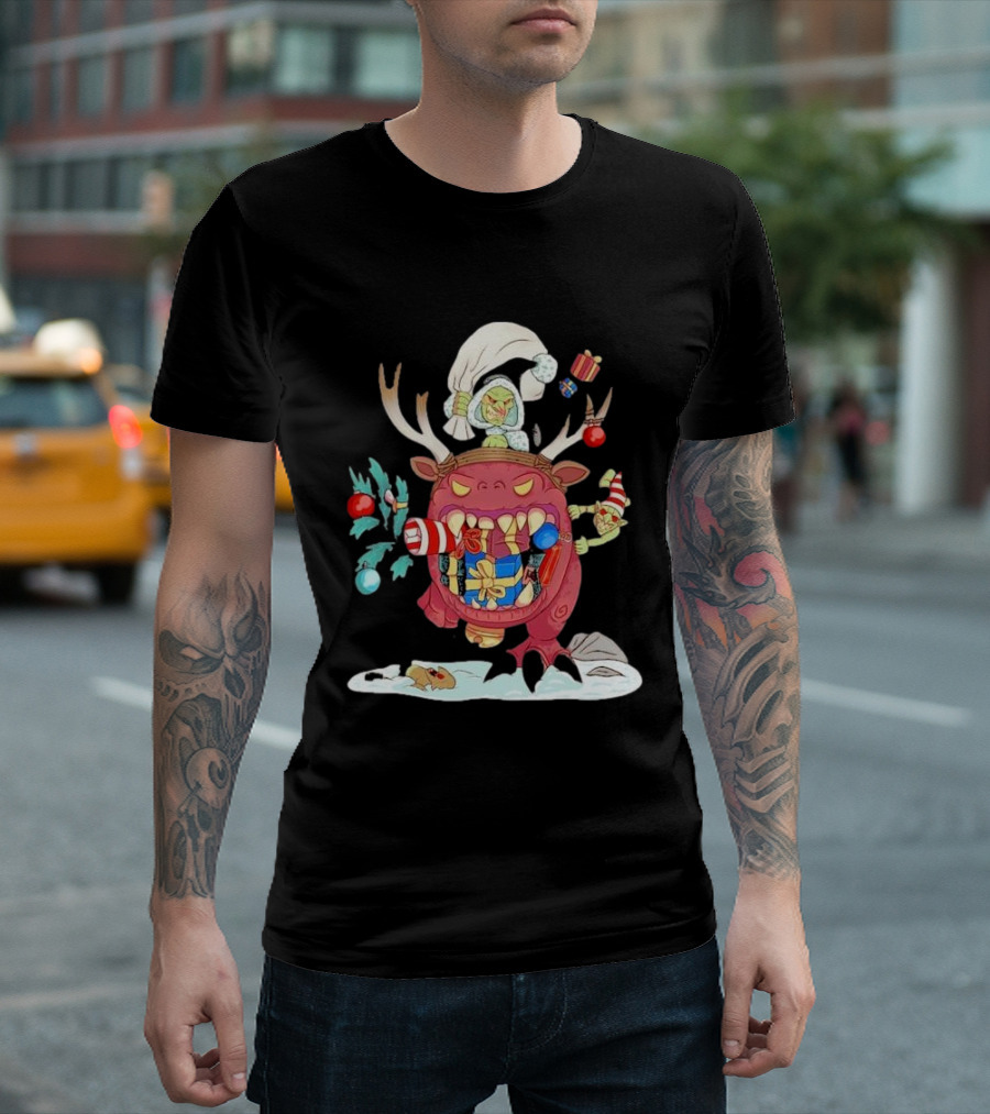 Grotmas Gitz Merry Gitmas Festive Creature with Antlers and Gifts T-Shirt