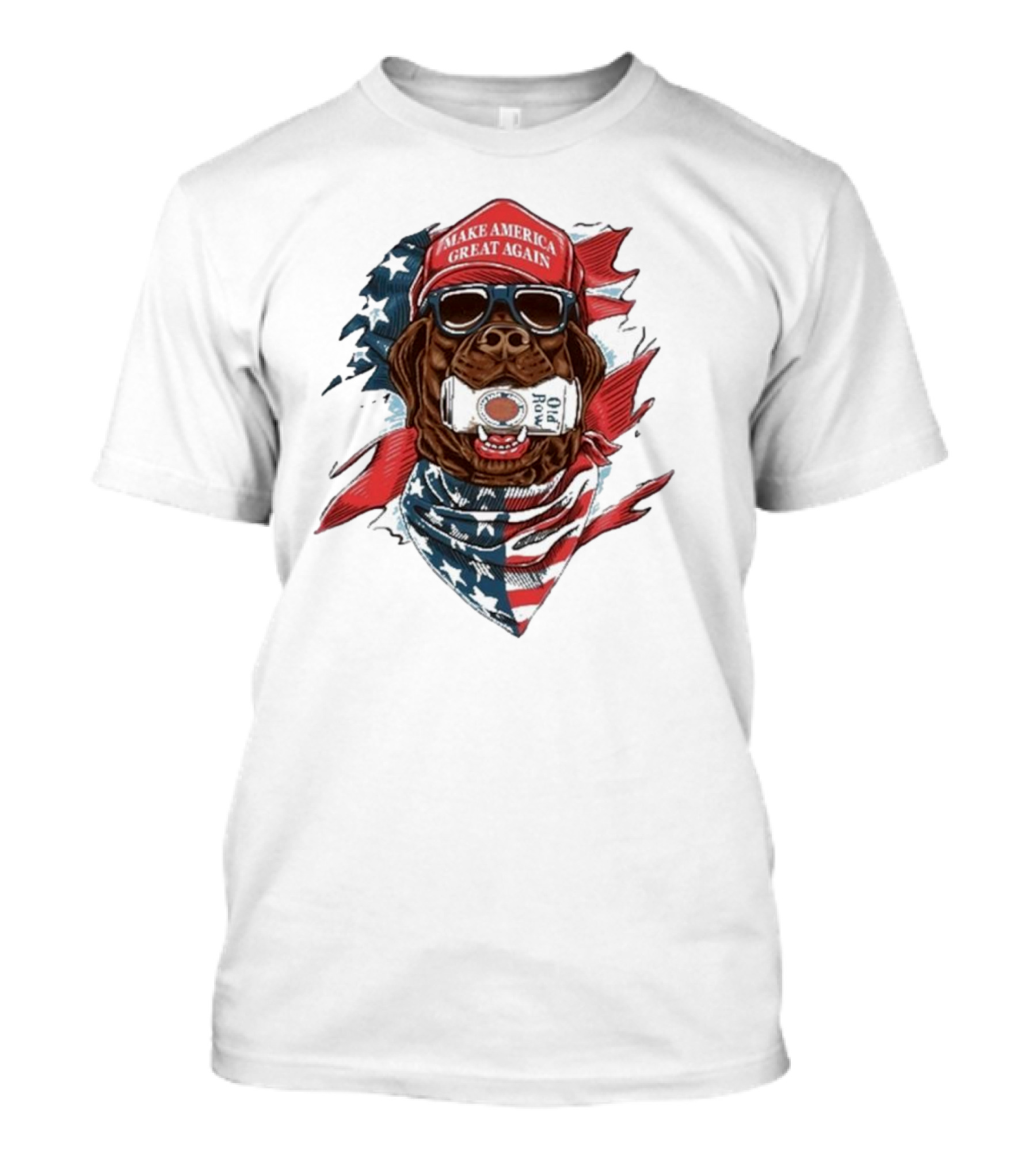 MAKE AMERICA GREAT AGAIN Patriotic Dog With Sunglasses And Beer Can T-Shirt