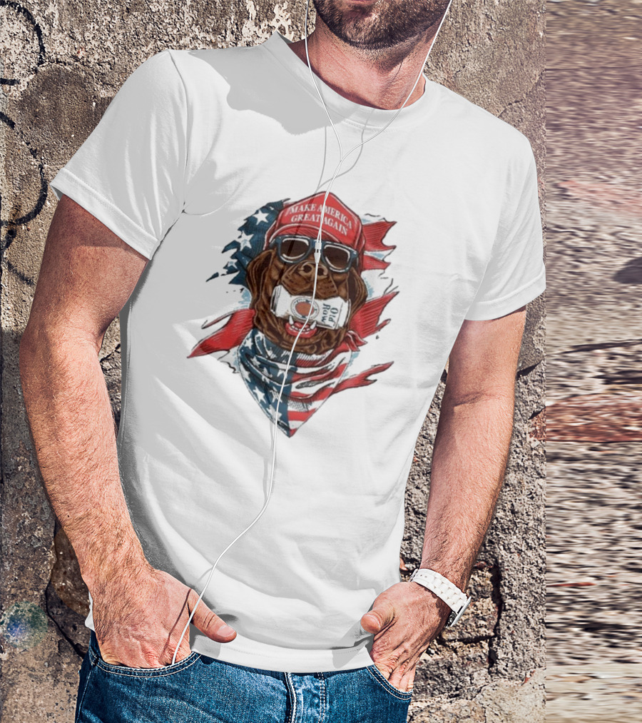 MAKE AMERICA GREAT AGAIN Patriotic Dog With Sunglasses And Beer Can T-Shirt