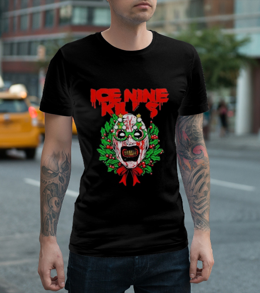 Ice Nine Kills Horror Christmas Wreath Mask T-Shirt
