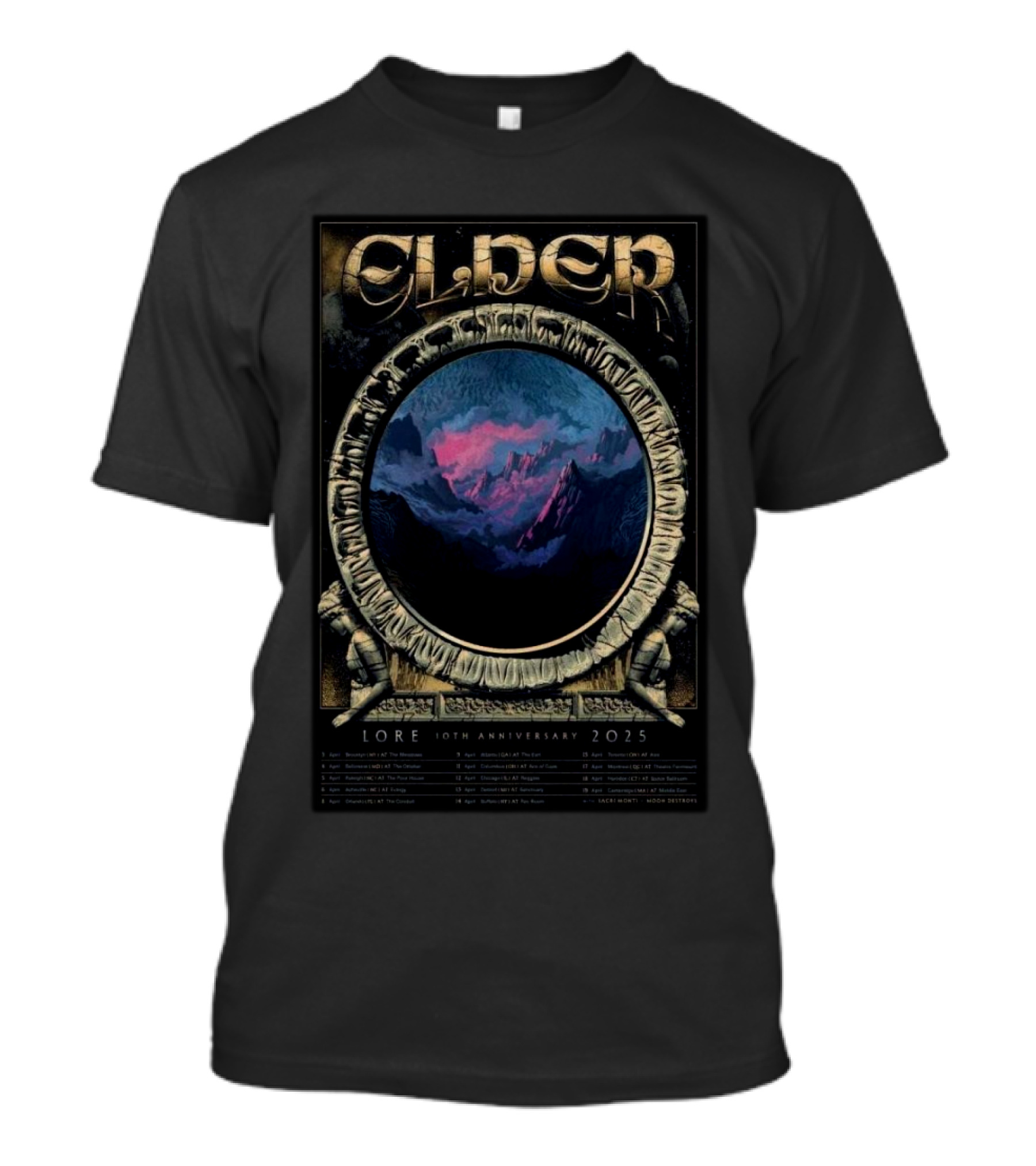 Elder Lore 10th Anniversary 2025 Tour Poster With Mountain Portal T-Shirt