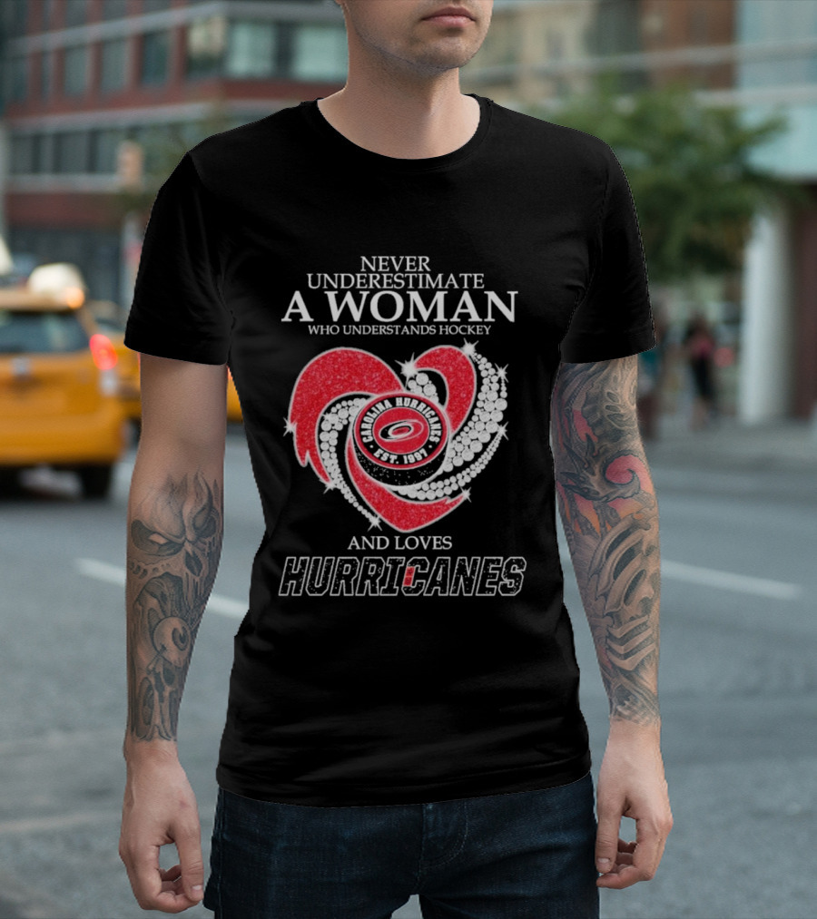Never Underestimate A Woman Who Understands Hockey And Loves Carolina Hurricanes Est. 1997 T-Shirt