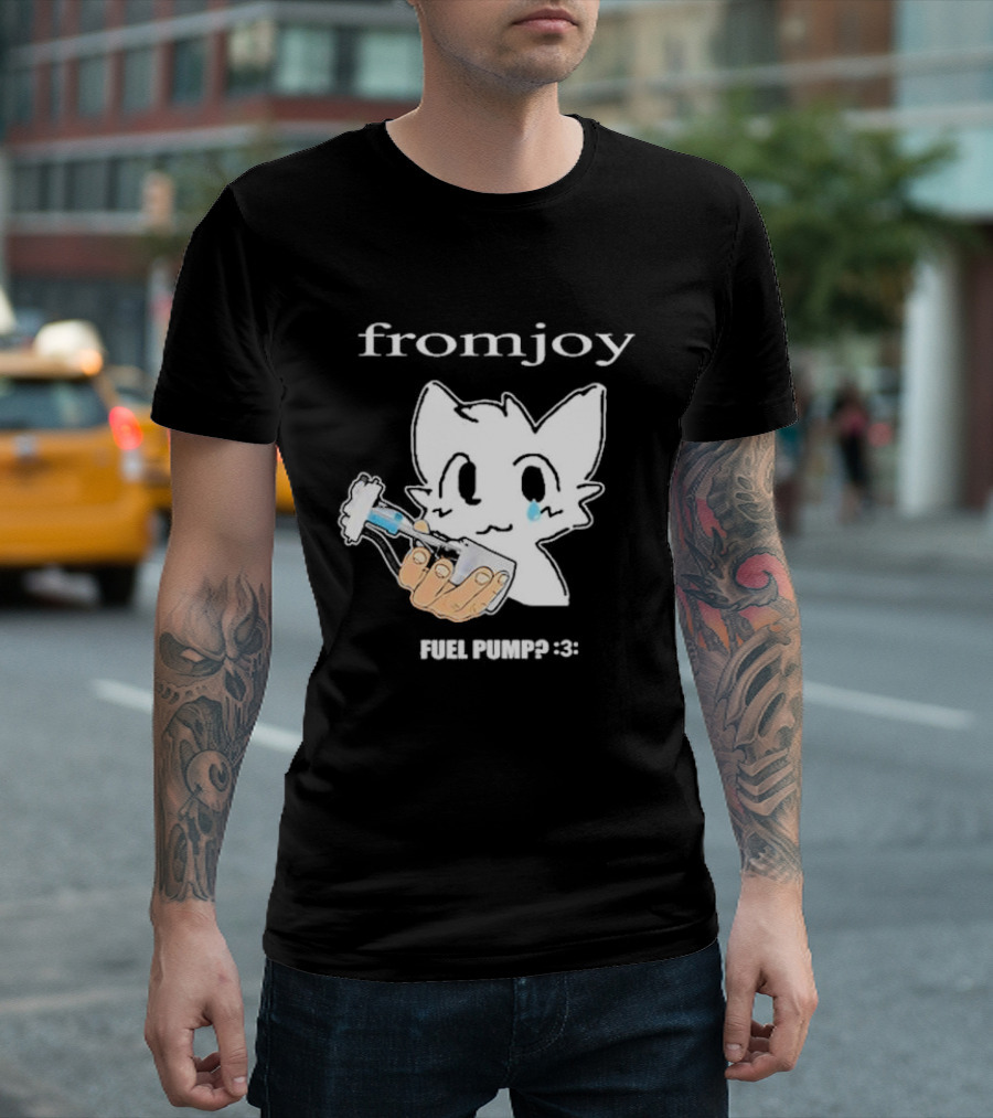 Fromjoy Fuel Pump Cute Cartoon with Tearful Cat Face T-Shirt