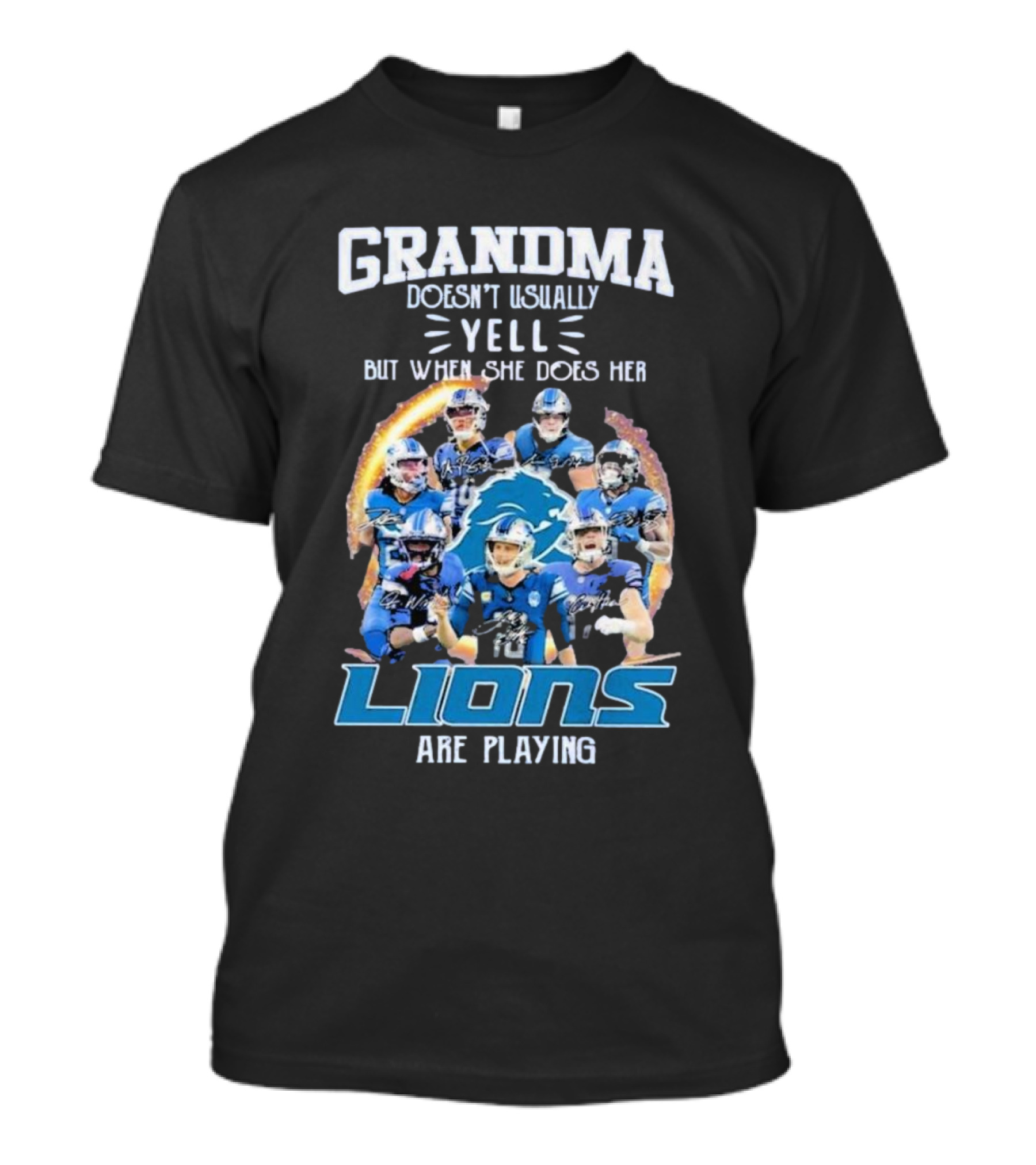 Grandma Doesn’t Usually Yell But When She Does Her Lions Are Playing Detroit Football Players T-Shirt