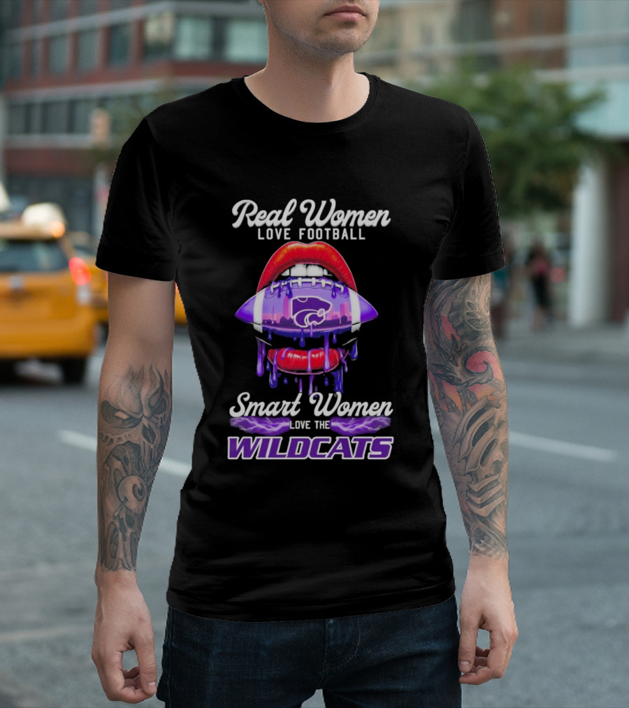 Real Women Love Football Smart Women Love the Wildcats Kansas State Lips T-Shirt