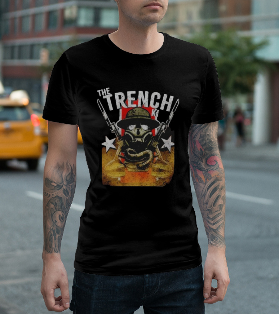 The Fat Electrician The Trench King Soldier Gas Mask Stars T-Shirt