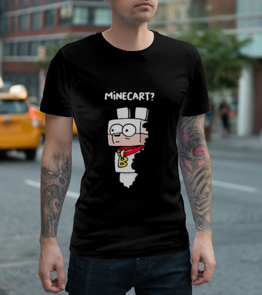 Cherry Island Bork Minecart 2024 Cartoon Figure with Red Scarf and Large 'B' on Chest T-Shirt