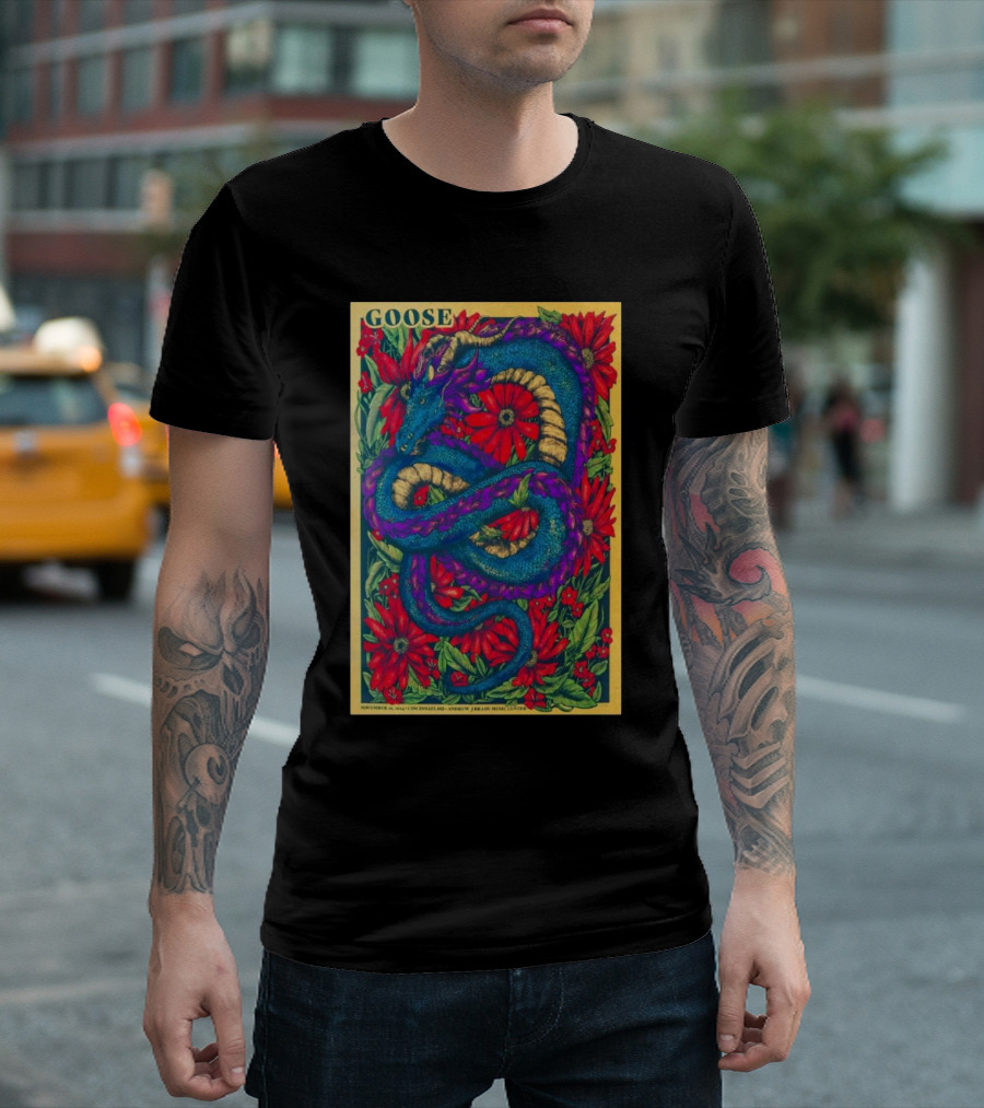 Goose Tour At Andrew J Brady Music Center Cincinnati OH Nov 10 2024 With Purple Dragon And Red Flowers T-Shirt