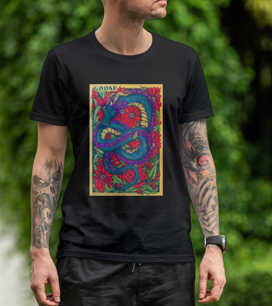 Goose Tour At Andrew J Brady Music Center Cincinnati OH Nov 10 2024 With Purple Dragon And Red Flowers T-Shirt