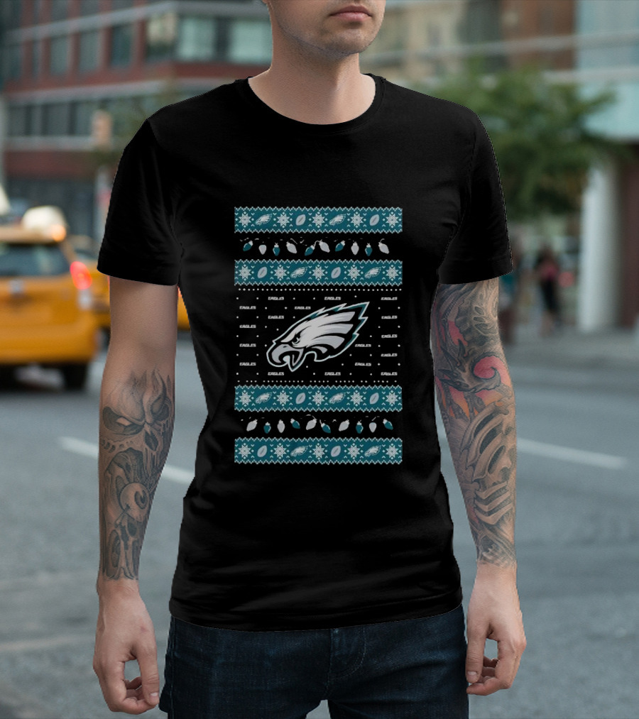 Philadelphia Eagles Holiday Lights Eagles Logo Merry Christmas T-Shirt