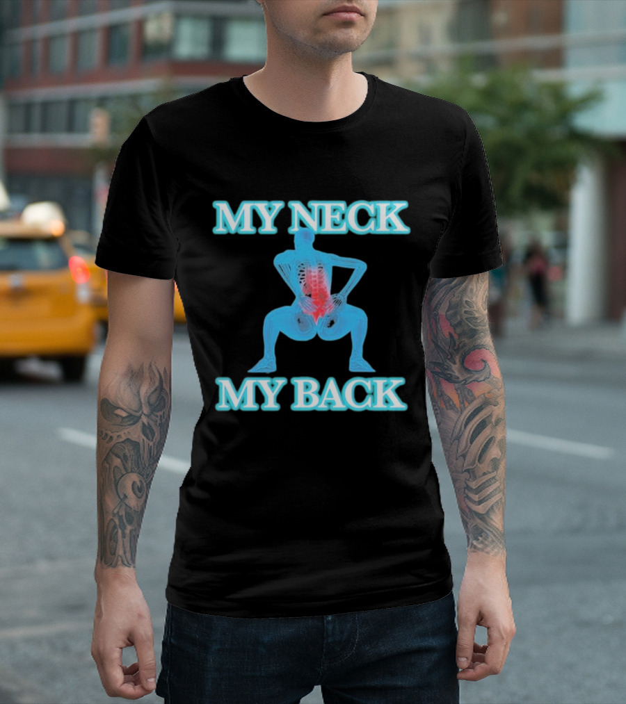MY NECK MY BACK Skeleton Squatting with Lumbar Highlight T-Shirt