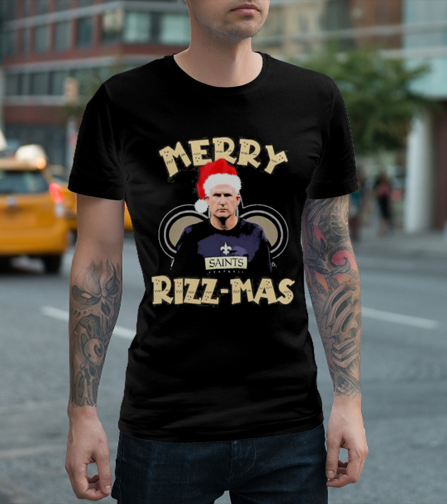 New Orleans Saints Merry Rizz-Mas Santa Hat Coach T-Shirt