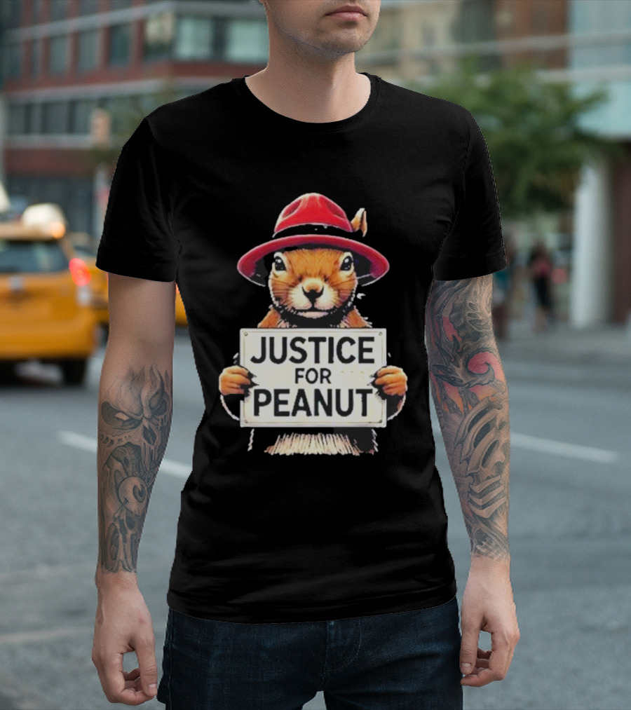 Justice For Peanut Wanted Squirrel In Red Hat T-Shirt