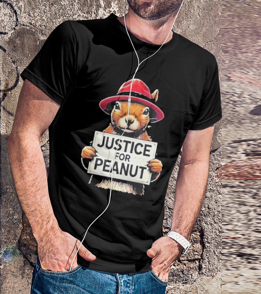 Justice For Peanut Wanted Squirrel In Red Hat T-Shirt