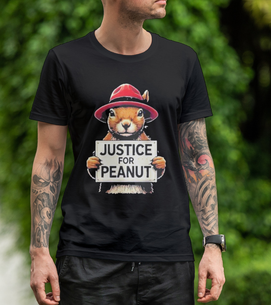 Justice For Peanut Wanted Squirrel In Red Hat T-Shirt