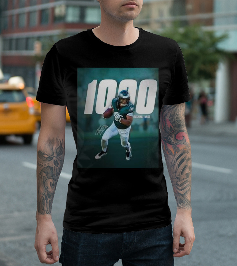 1000 Rushing Yards Football Player Signature T-Shirt