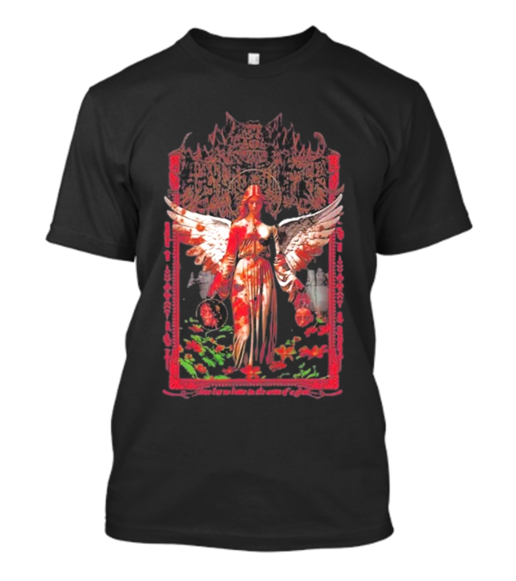 Warfare Angel Reap What This Life Has Sowed Gothic Winged Figure With Floral Accents T-Shirt