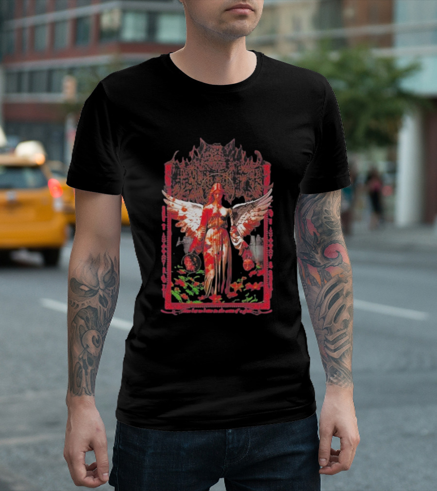 Warfare Angel Reap What This Life Has Sowed Gothic Winged Figure With Floral Accents T-Shirt