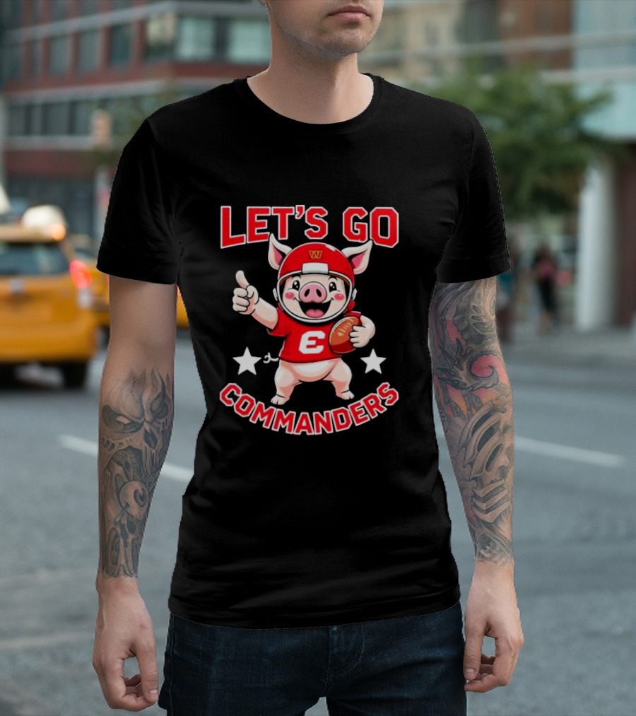 Let's Go Commanders Pig Mascot Thumbs Up Football T-Shirt