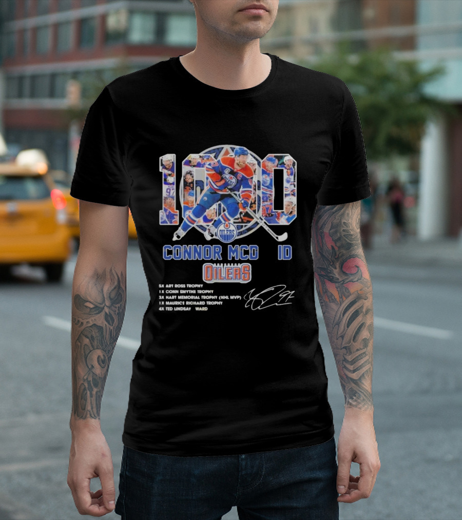 Connor McDavid 1000 Edmonton Oilers NHL Achievements Signature Collection T-Shirt