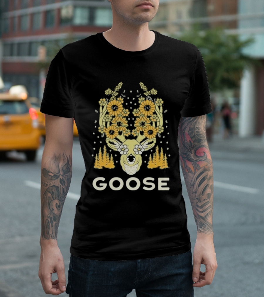 Goose Yellow Floral Antlers with Forest Elements T-Shirt