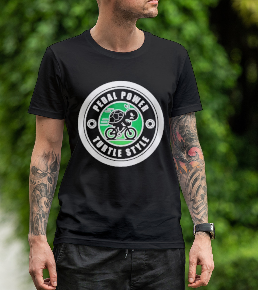 Pedal Power Turtle Style Bike Riding Speed Badge T-Shirt