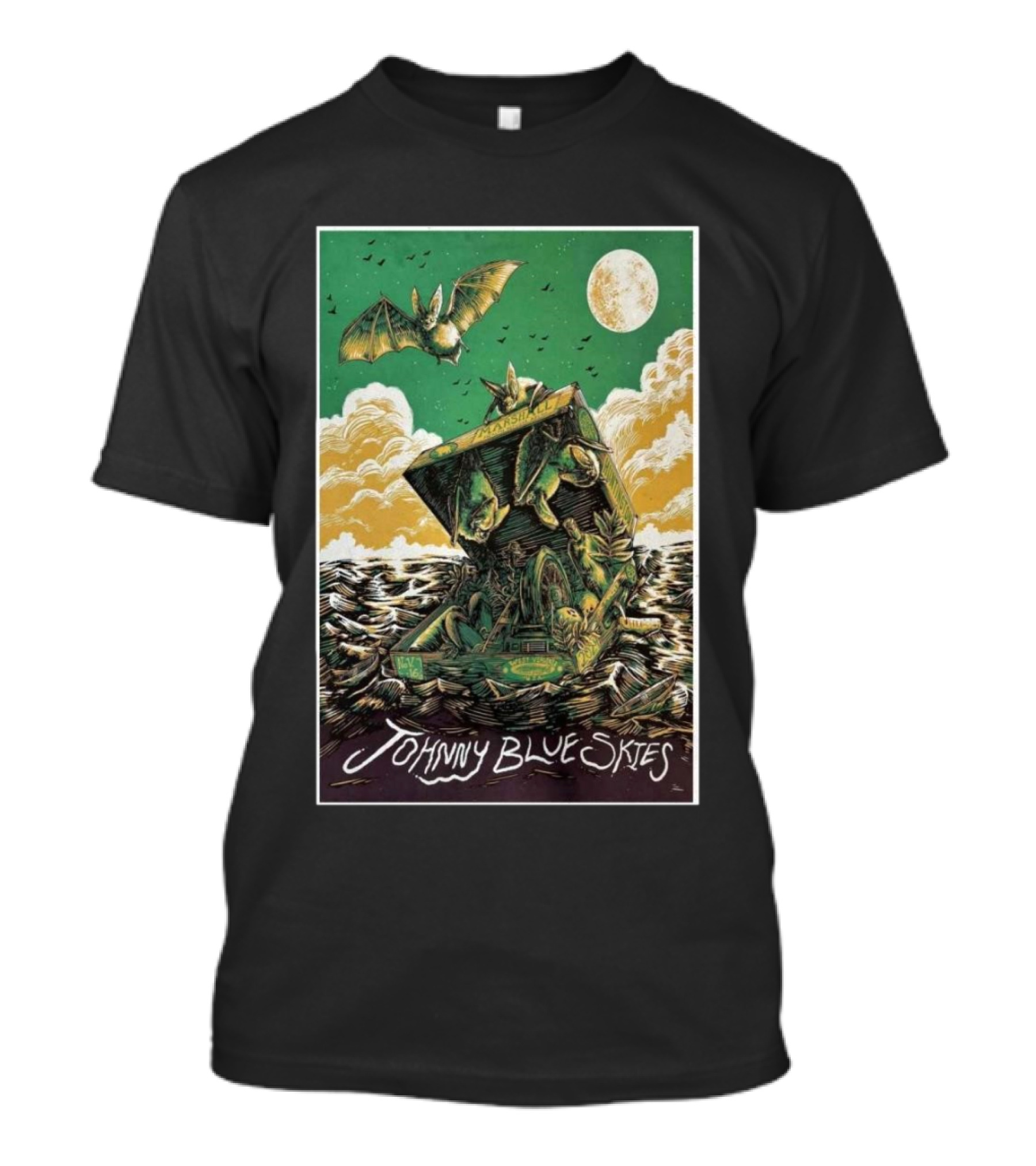 Johnny Blue Skies Tour Poster With Bats And Moon Art Huntington Marshall Health Network Arena Nov 16 T-Shirt