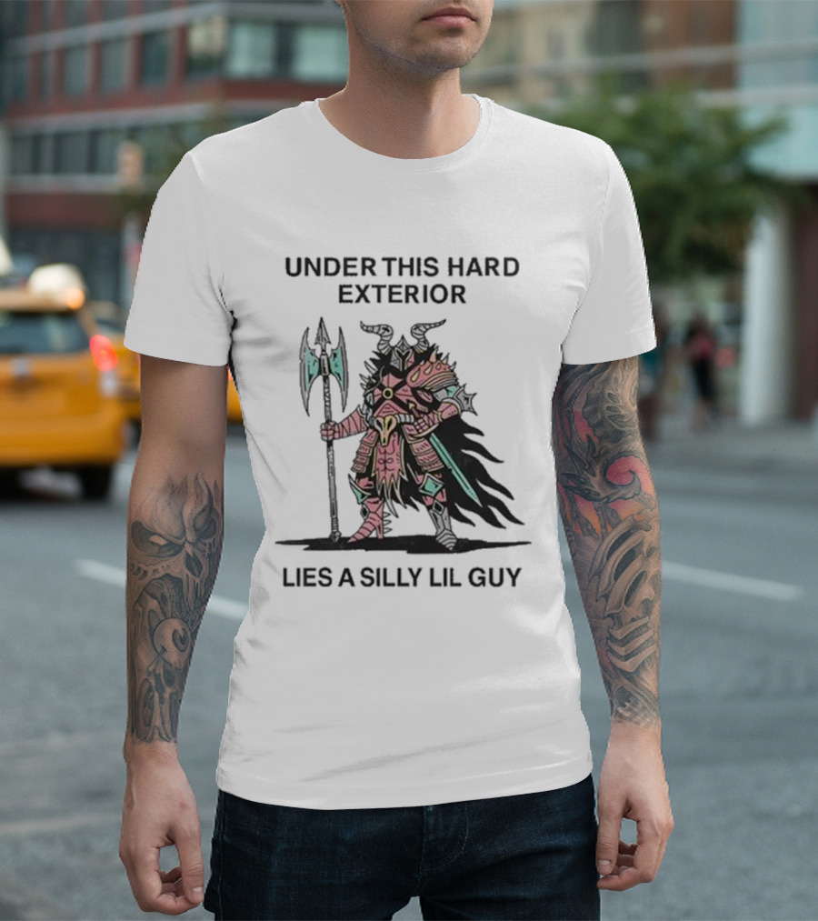 Under This Hard Exterior Lies a Silly Lil Guy Warrior with Axe and Horned Helmet T-Shirt