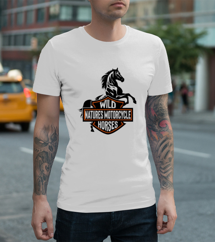 Wild Natures Motorcycle Horses Hang Over Gang Iconic Wild Horse Badge Motif T-Shirt
