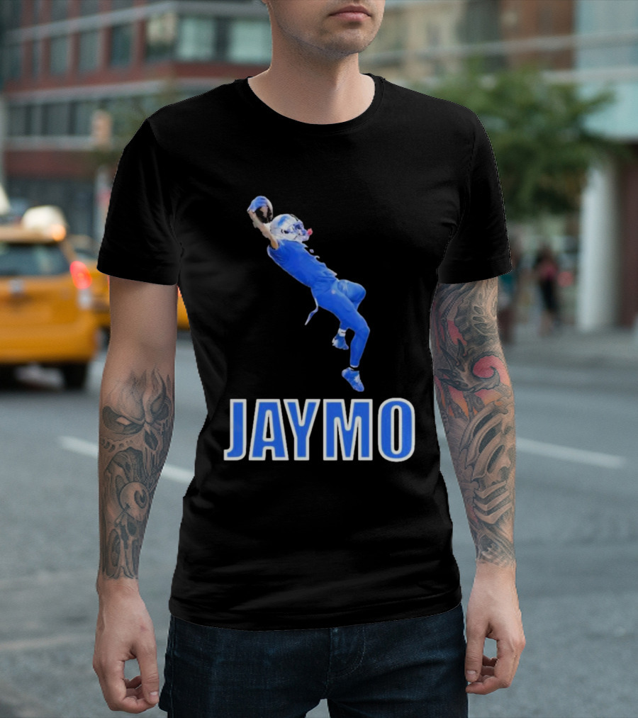 Jaymo Football Catch Jump Athlete Sports Blue Uniform T-Shirt