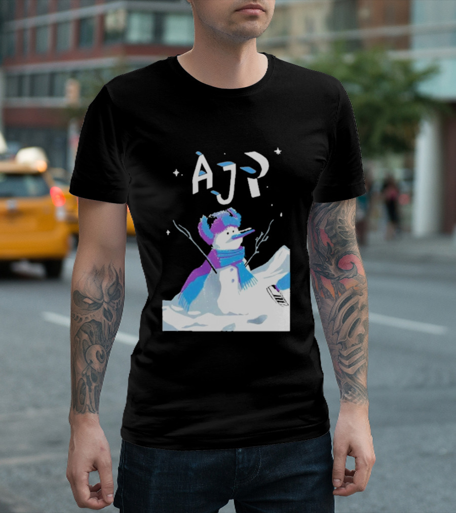 AJR Snowman With Scarf And Hat In Winter Scene T-Shirt