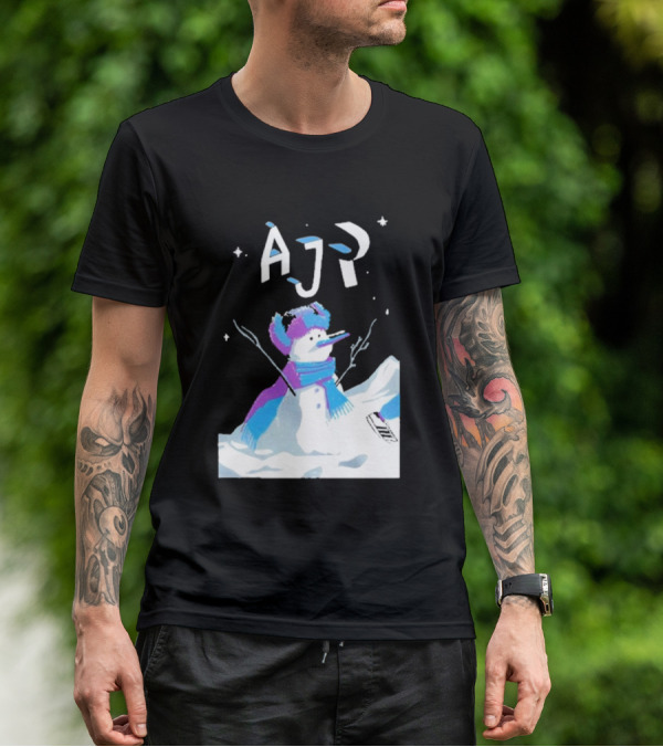 AJR Snowman With Scarf And Hat In Winter Scene T-Shirt