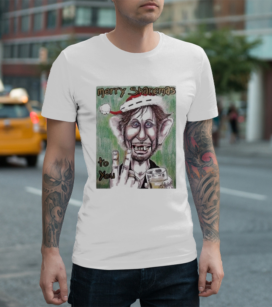 Merry Shanemas To You Shane MacGowan Christmas Card Drawing T-Shirt