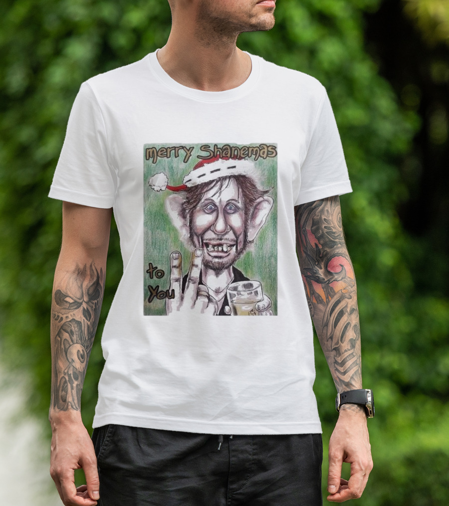Merry Shanemas To You Shane MacGowan Christmas Card Drawing T-Shirt
